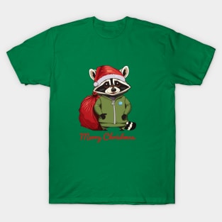 Merry Christmas - Raccoon, AKA a Trash Panda, Dressed as Santa Claus T-Shirt